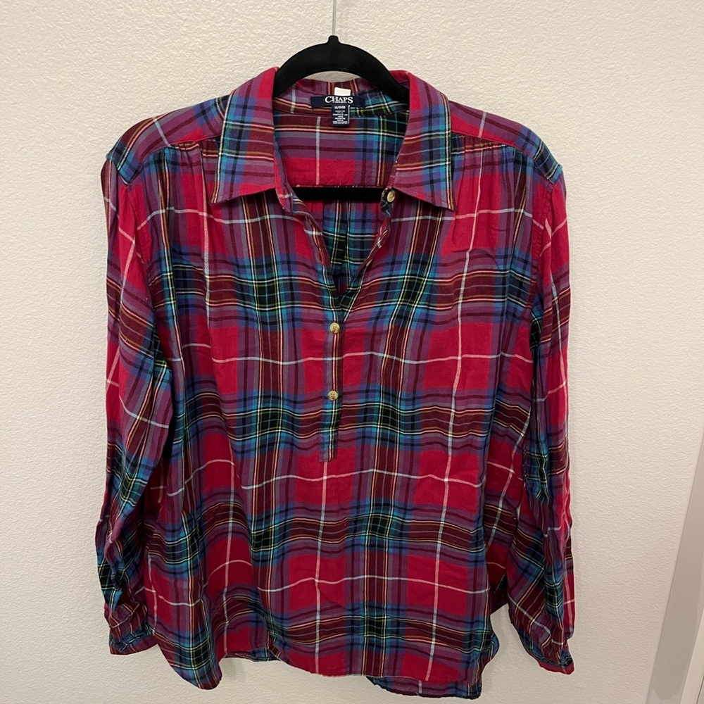 Chaps Red and Blue Long Sleeve Button Down Shirt